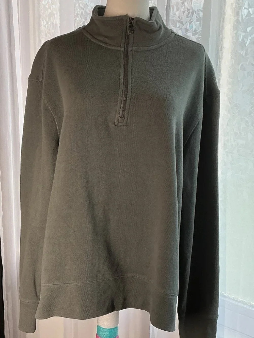 Banana Republic Men’s L Quarter Zip Pullover Cotton Blend Olive Gray